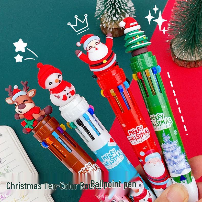 Christmas 6-Color Santa Claus Ballpoint Pen: Multi-Color Push-Button Journaling Pen for Students