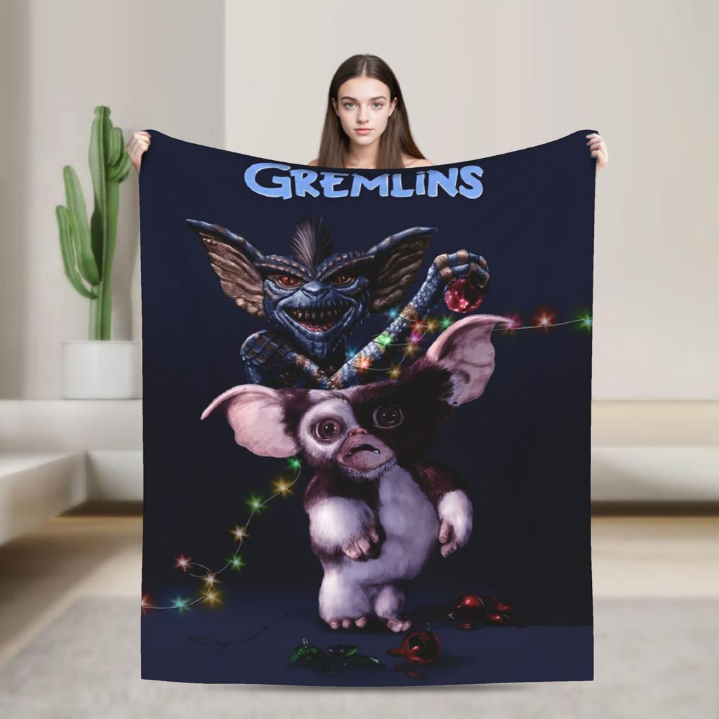 Gizmo Mogwai Monster Gremlins Flannel Blanket for Home Decor Airplane Travel Aesthetic Bedspread Sofa Bed Cover