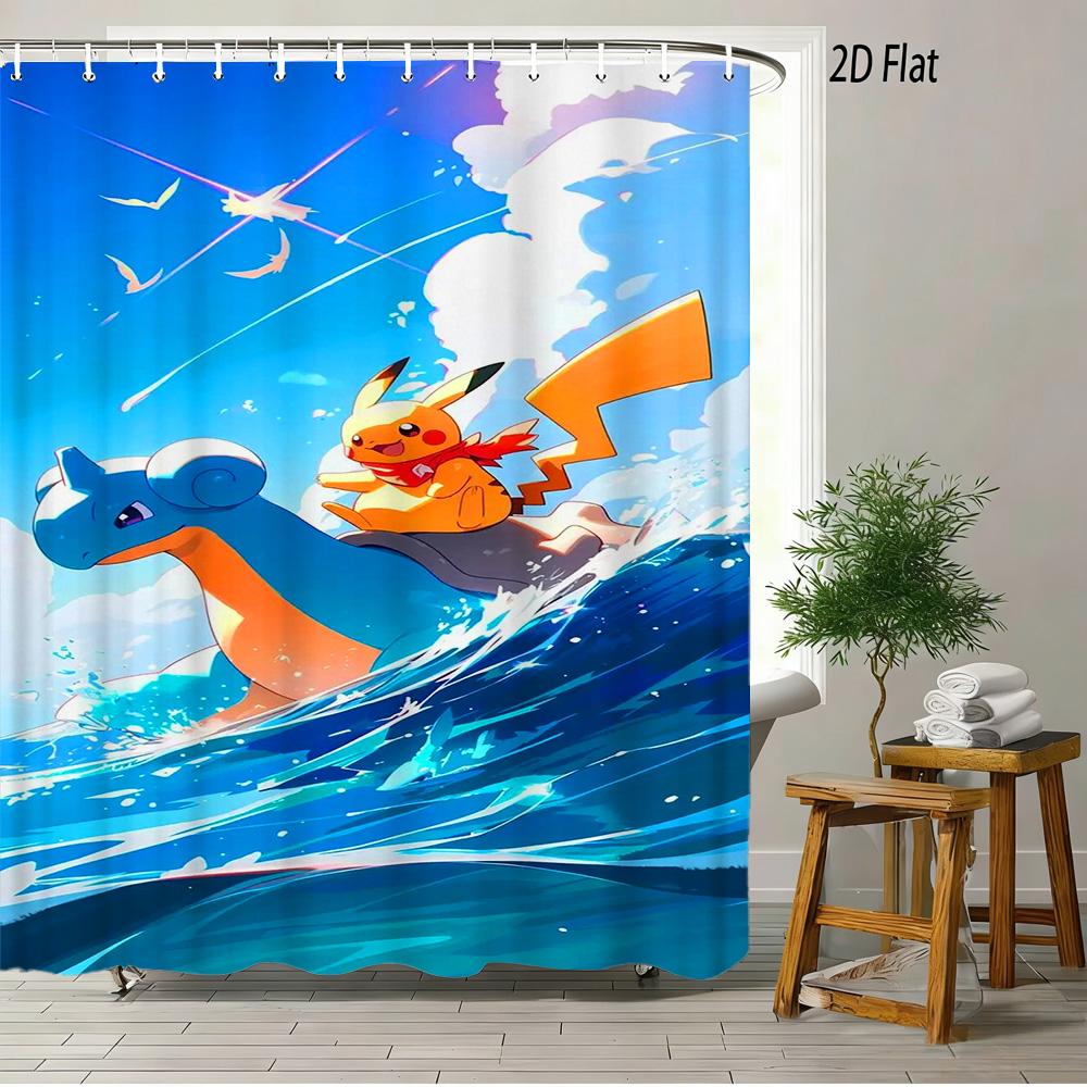 

2D Flat Pokemon Bulbasaur Evolution Group Grass Green Cartoon Bathroom Shower Curtain 1pc-90x180