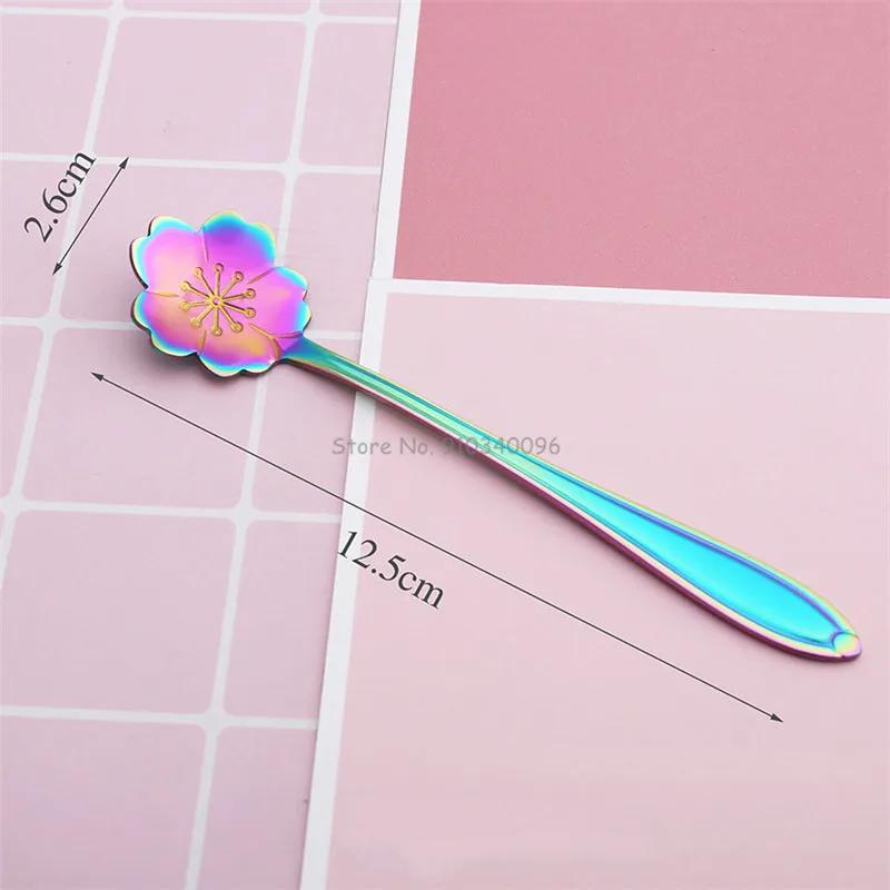 8Pcs Creative Coffee Spoon Stainless Steel Colorful Stirring Milk Teaspoon Dessert Ice Cream Spoon Tableware Flowers Design