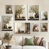 1 Stück rahmenloses Retro-Stillleben Poster Druck Zitrone Olivenbaum Pflanze in Vase Leinwandbild Pflanze Antik Wohnzimmer Dekor