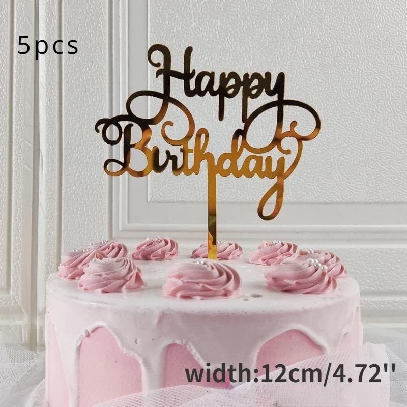5 pcs Gold Acrylic Cake Topper 5pcs Happy Birthday Cake Topper Cake Decoration Supplies for Birthday Decorations