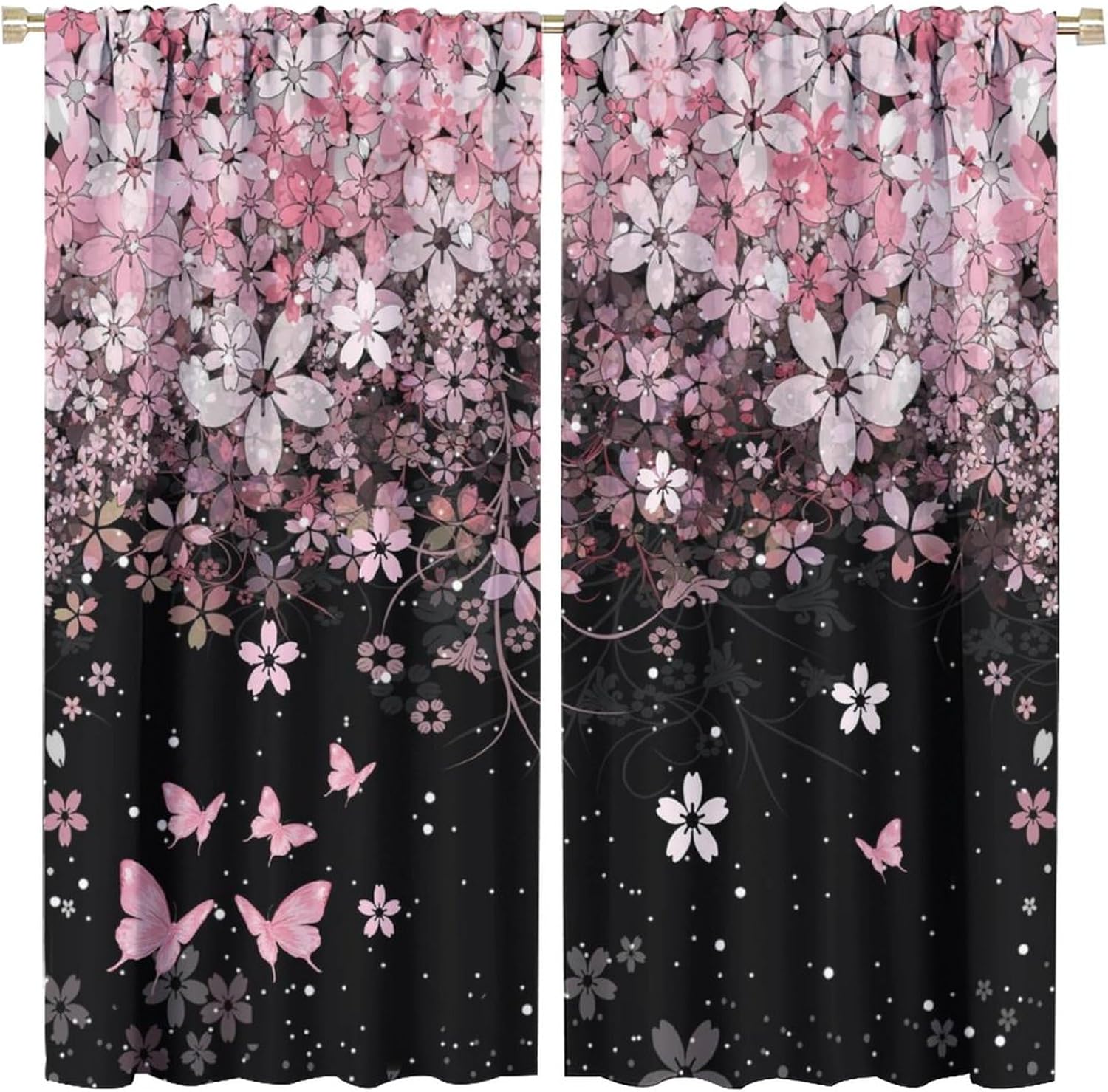 

Watercolor Pink Art Butterflies Curtains for Living Room Abstract Aesthetic Spring Nature Cherry Blossoms Rod Pocket Thermal In 100*130 Rod Pocket 1pcs