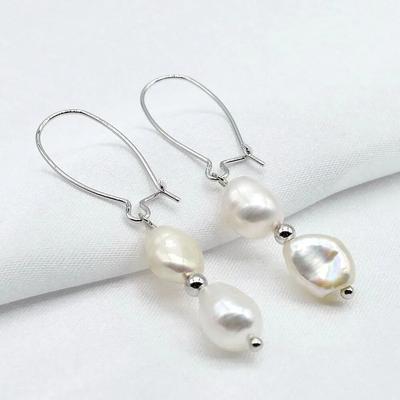 Simple Earrings Natural Freshwater Pearls 925 Silver Hook Earrings White/Purple Baroque Pearl Women's Earrings