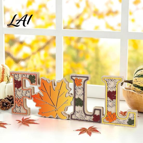 Thanksgiving Tiered Wooden Tabletop 4Pcs/Set Fall Tray Decor Signs, Autumn Maple Leaf Letter Decorations