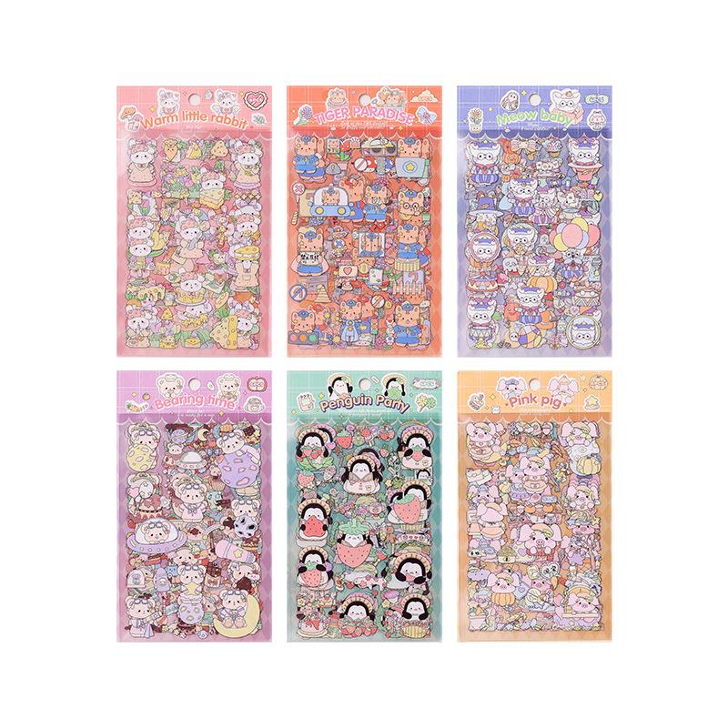 6 Sheets Kawaii Cartoon Animal Stickers pack Creativity Adhesive Diy Decorative Diary Scrapbooking Junk Journal Supplies