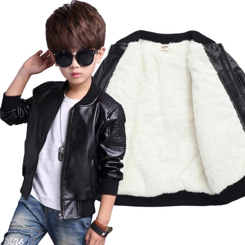 Boys Winter Plus Velvet Thick Leather Jacket Coat