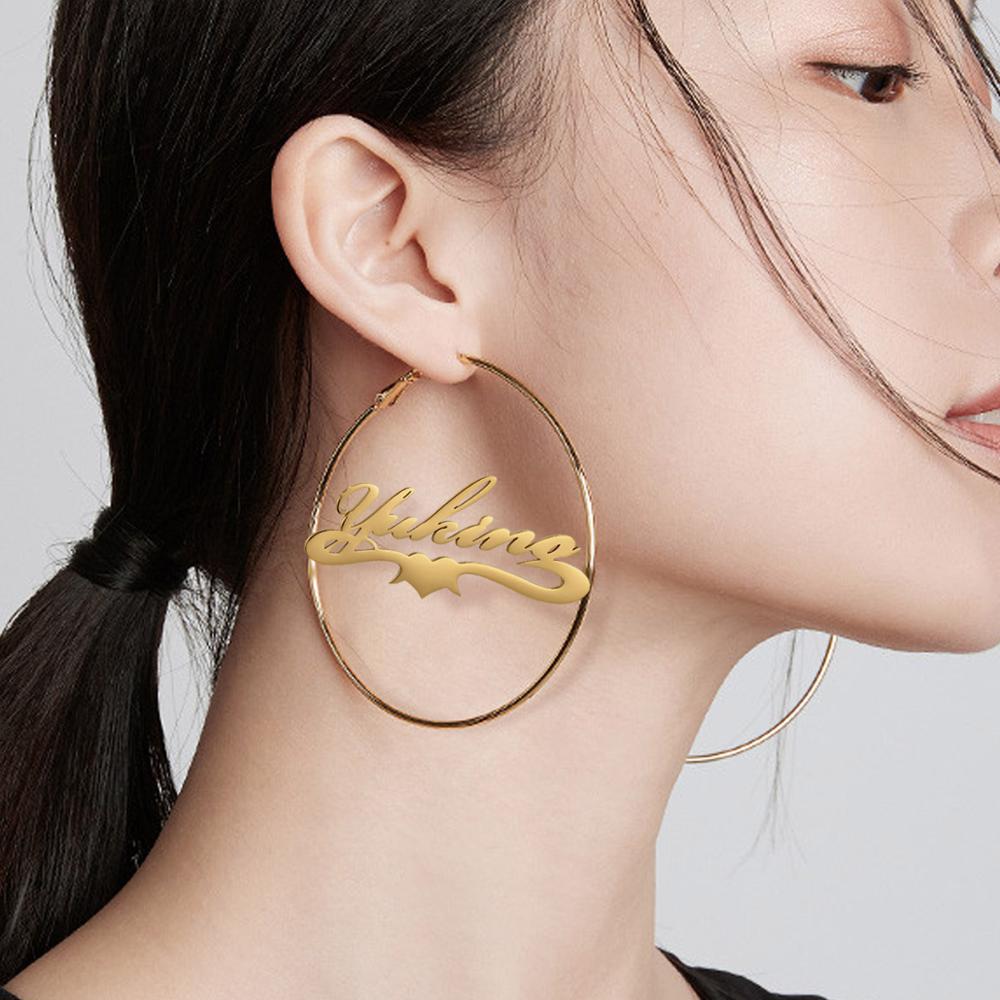 Lucktune Custom Name Hoop Earring Stainless Steel Personalized Letter Nameplate Earrings for Women Jewelry Valentine's Day Gifts