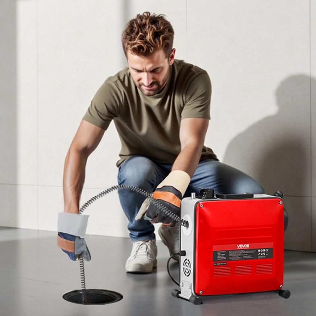 Drain Cleaner Machine, 850W Electric Pipe Drain Cleaning Machine Sewer Snake with 14.5m x 16mm, 14m x 22mm, 5m x 9.5mm, 0.4m x 12mm Steel Spring Cable