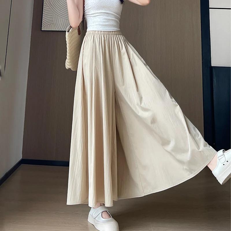 Spring Summer A Line High Waist Pants Skirt Women Trend Fashion Japanese Culottes Casual Loose Ice Silk Wide Leg Pant