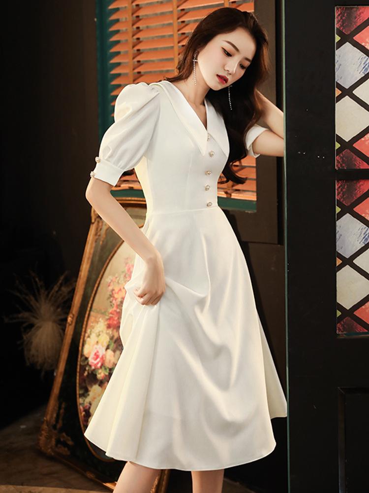 Women's High-End Light Luxury White Summer Doll Collar Evening Dress