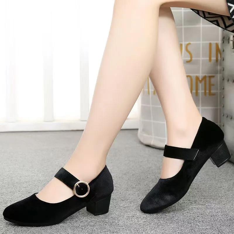 women fashion sweet ballet dance high heel shoes lady classic suede comfort spring summer shoes office work pump ab654