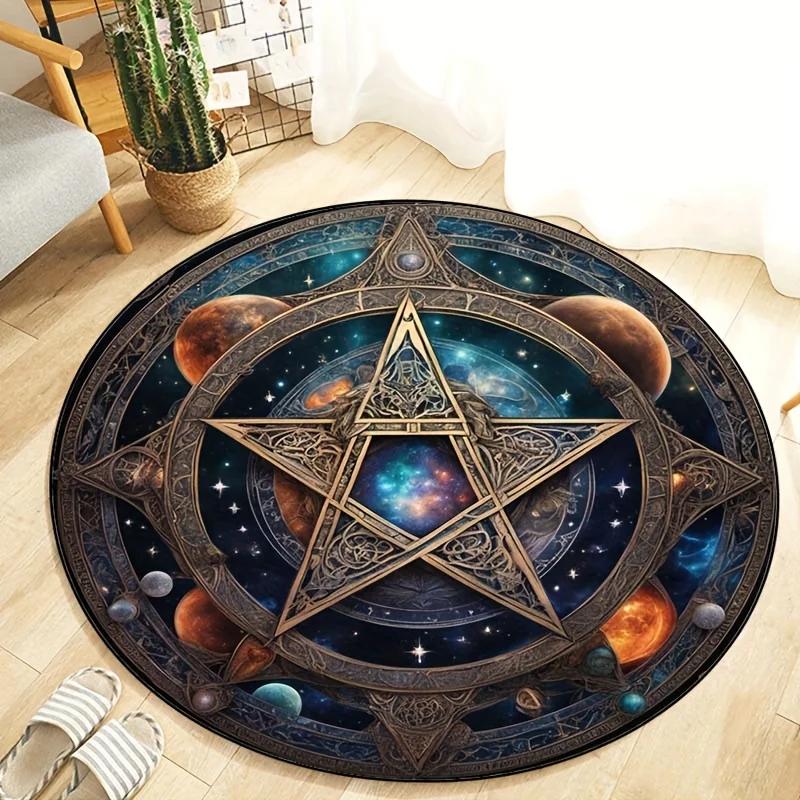 3D Cosmic Planet Pentagram Round Area Rugs Living Room Bedroom Chair Mats Bathroom Toilet Non-slip Floor Mats Home Decor Carpets