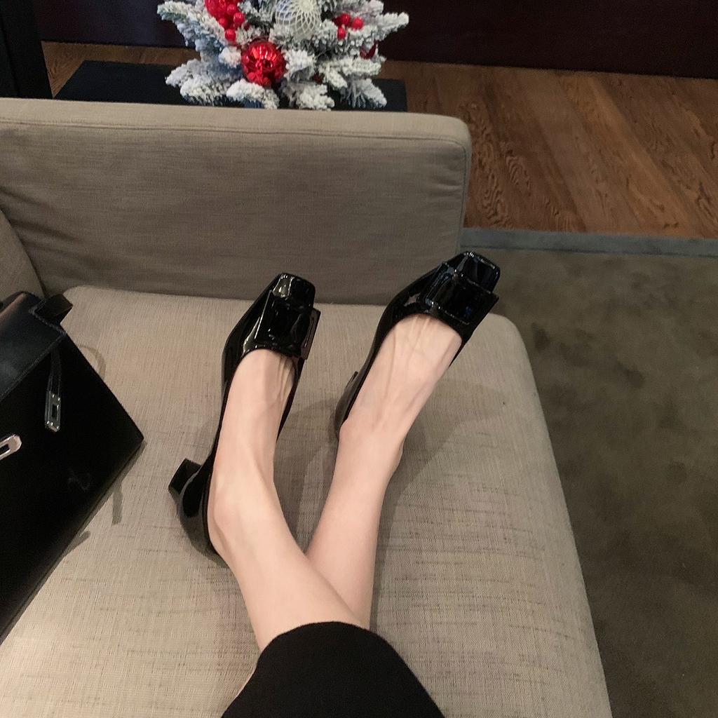 Spot second hair! Grape mother same shoes classic square buckle commuting thick heel square head elegant temperament high heel single shoes spring