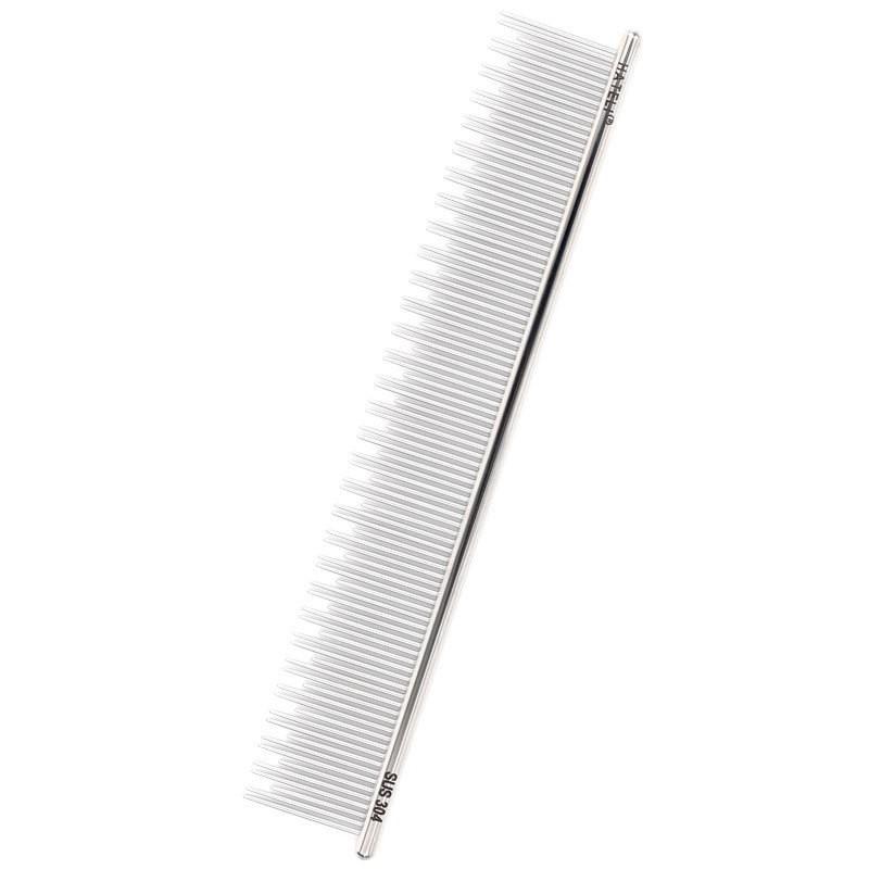 Stainless Steel Dog Grooming Comb Shedding Hair Removal 19cm Straight Row With Curved Tips Pet Brush Long Short