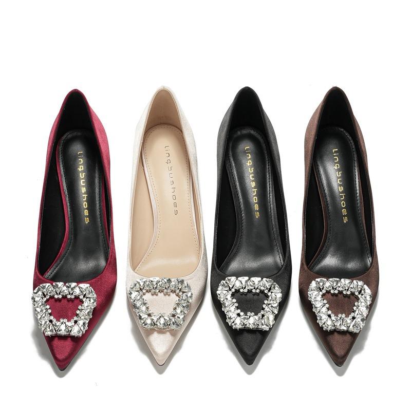 Spring and summer women's fashion sweet and elegant pointed head light mouth stiletto high heels rhinestone temperament comfortable woman