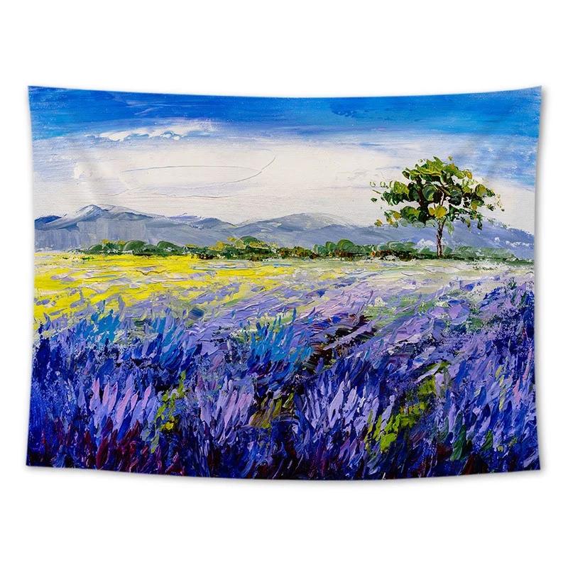 Wall Hanging Tapestry Sunflower Lavender Oil Painting Landscape Room Decoration Background Cloth
