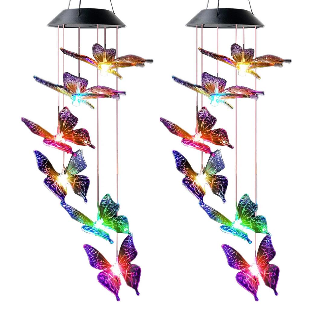 Solar powered Butterfly Wind Chime Light with Colorful LED Home Decor Wind Chime 120mAh Waterproof Solar Hanging Light