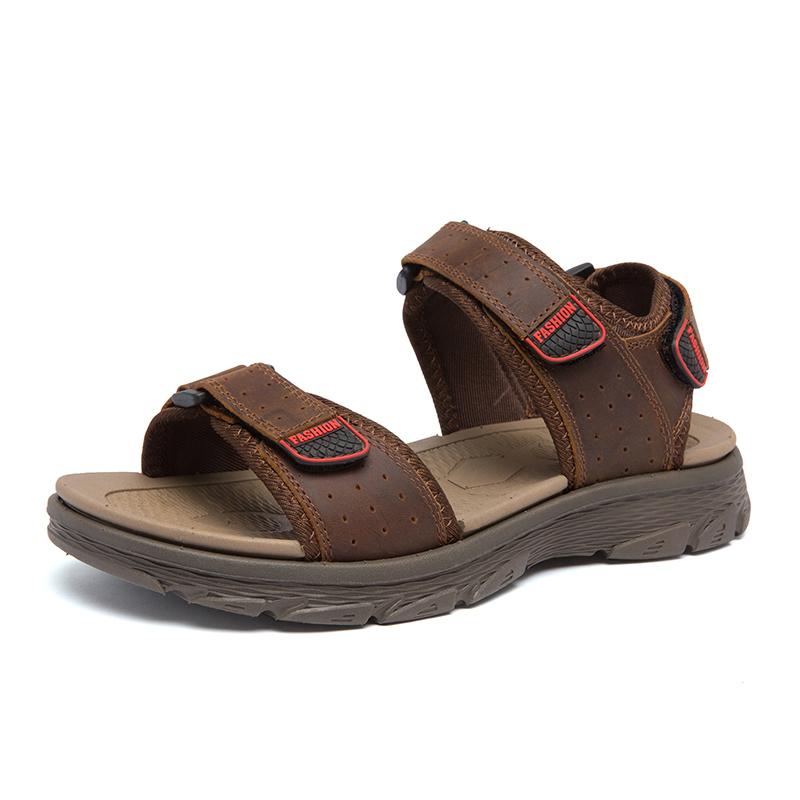 

Летняя мужская повседневная обувь Сандалии из натуральной кожи Уличные мужские кожаные сандалии для мужчин Пляжная обувь Легкие римские сандалии Большой размер 46 6.5 темно-коричневого