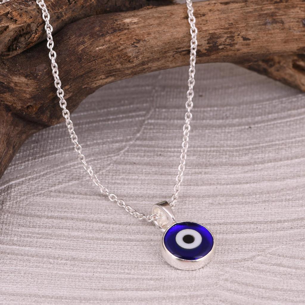 Blaue Evil Eye Anhänger Halskette, 925 Sterling Silber Halskette, Blauer Harzstein Anhänger, Minimalistischer Glücksbringer Schmuck, Geschenk Für Sie