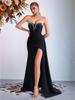 European & American Black Strapless Bodycon Dress with Slit & Rhinestones - Elegant Socialite Evening Gown