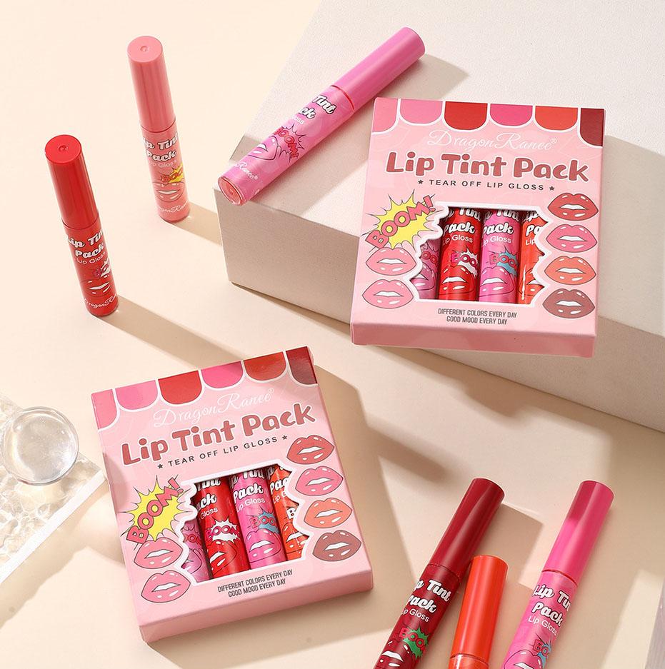 6 stk/boks Tear-Off Lip Gloss Set Vanntett Varig Matt Rød Peel Off Liquid Lipstick Lip Dye Tattoo Tinted Non-Ticky Lip Glaze