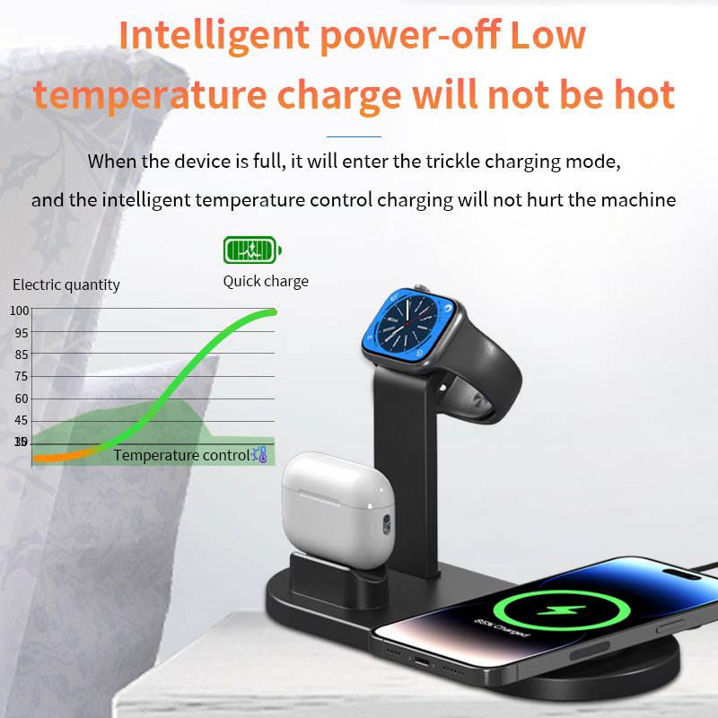 Portable 15W 3-in-1 Fast Wireless Charger Stand Holder OTP Protective Multiple Charging Station for Phone Earphone Smart Watch