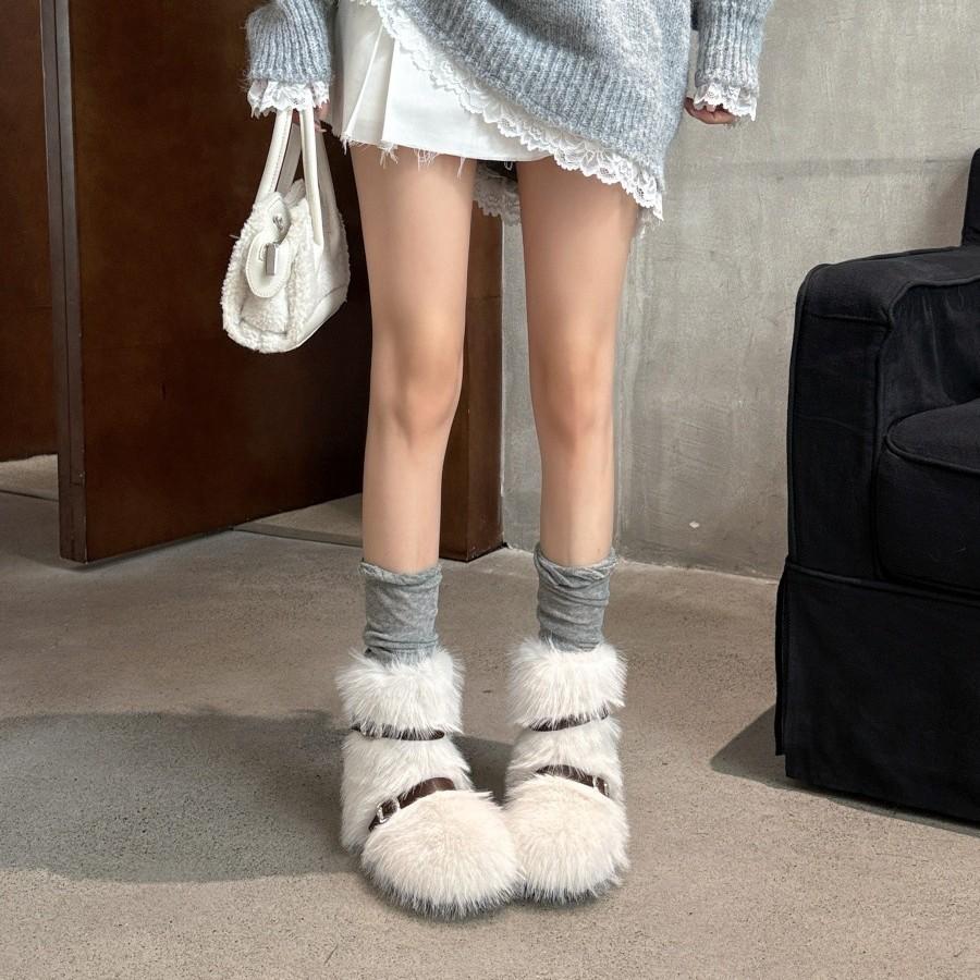European and American Spice Girls thick-soled fluffy boots children 2025 winter new cotton shoes snow boots warm and fleece fried street short boots