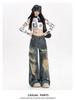Trendy Graffiti Ripped Wide-Leg Jeans for Women - Autumn Wasteland Style