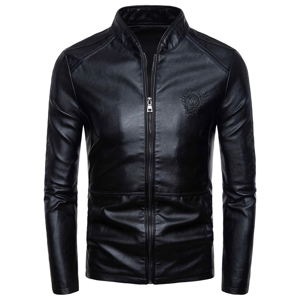 Locomotive Slim Leather Jacket Men s British Fashion Stand-Up Collar Leather Jacket M