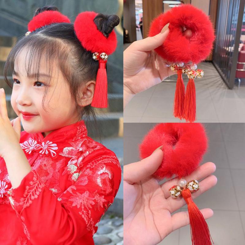 2 Pcs/Set Children Cute Chinese New Year Elastic Hair Bands Girls Lovely Soft Rubber Bands Kids Hair Accessories