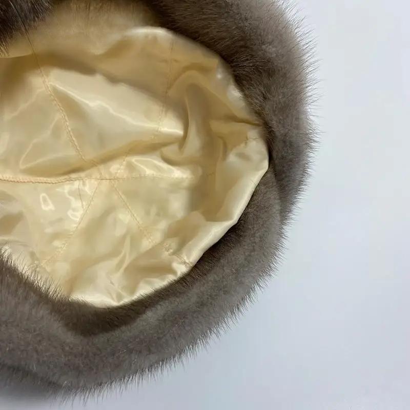 New Snow Hats for Women 2022 Genuine Mink Fur Hat Female Fashion Bucket Hat Diamond Floral Luxury Warm Winter Fedoras Domo Hats