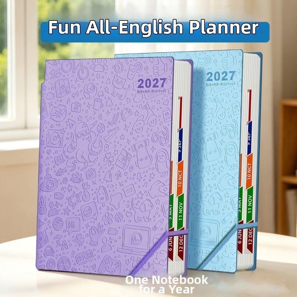Embossed Cover 2027 English Planner Notebook Pen Holder Monthly Planner New Diary Notebook