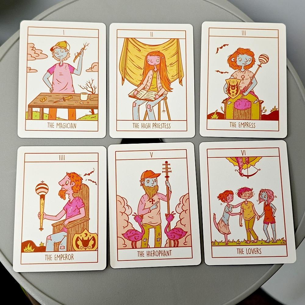 Squid Cake Tarot 9*6.5cm 78 Card Deck with Knights Riding Creatures, Quirky Faces and A Delicious Colour Palette