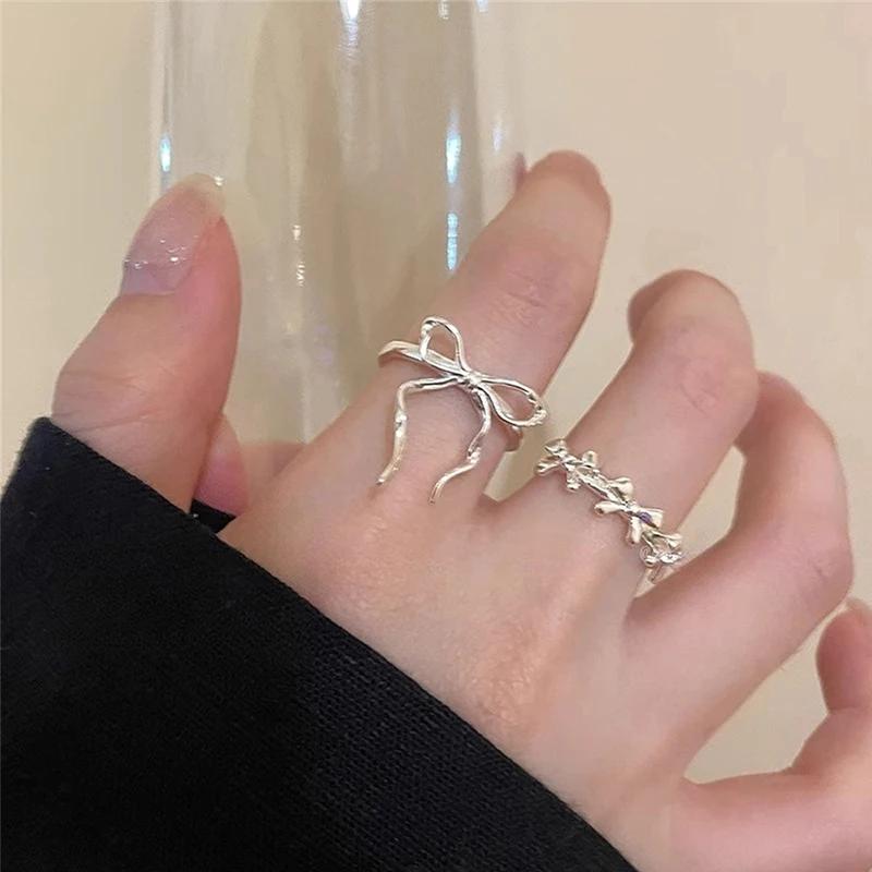Fashion Bow Ribbon Rings For Women Girls Sweet Cute Geometric Bow Opening Adjustable Rings Wedding Party Jewelry Gifts