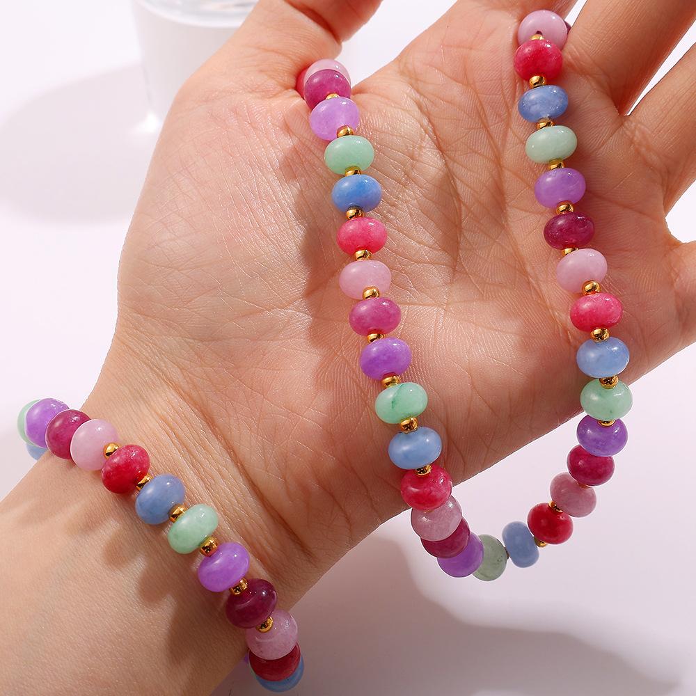 Fashion Color Natural Stone Abacus Bead Bracelet Light Luxury Versatile Personality Bracelet Earrings Jewelry Women