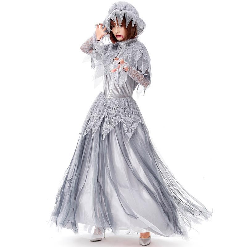 Japanese Vintage Skull Ghost Bride Costume Halloween Cosplay Lace Princess Dress Women