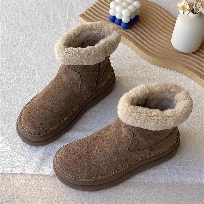 Gu Yunshu Snow Boots Thick-soled Winter 2024 New Lamb Wool Warm Northeast Large Cotton Shoes Casual Short Boots Women