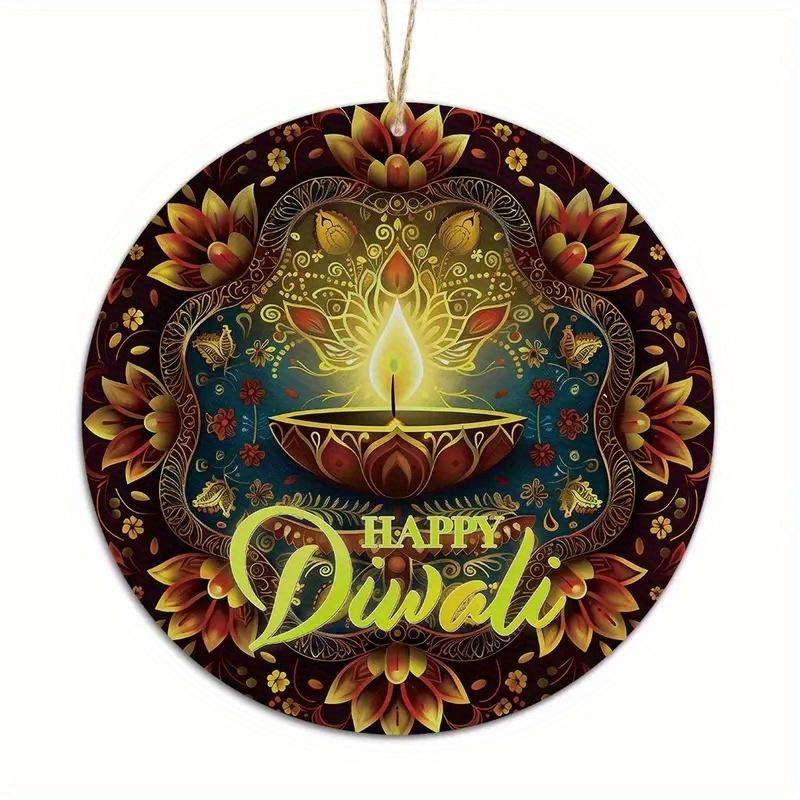 1pc 2d Flat Joyful Festival Circular Wooden Signs - 20cm: Kwanzaa, Diwali, Family Independence Day, Farmhouse, Bar, Cafe, Porch Decoration, Gifts
