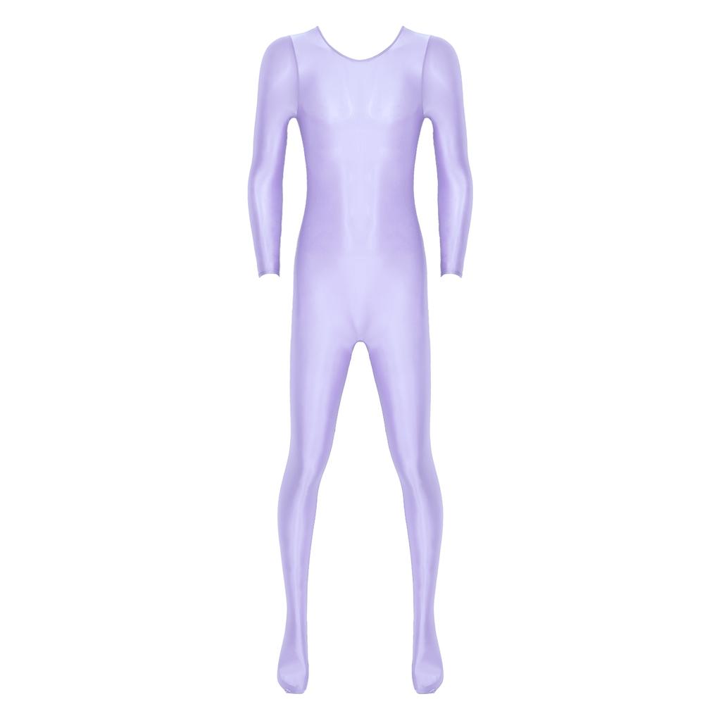Herren Glatter Unifarbener Langarm Rundhals Bodystocking Nachtwäsche Body