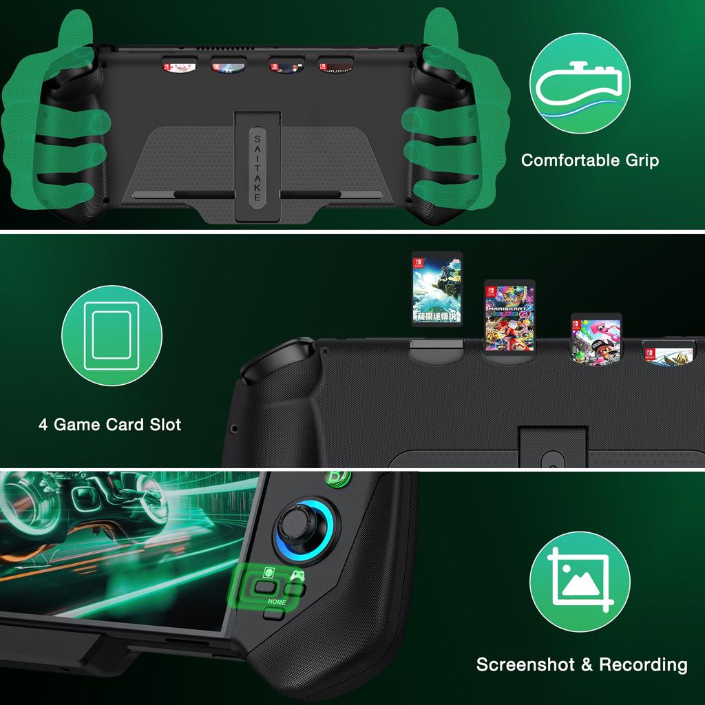 Kabelový ovladač pro OLED Funkce a vibrace RGB a pohodlný úchop se 4 sloty pro karty Switch/Switch - Gyro, Turbo, Ovládání, Osvětlení,