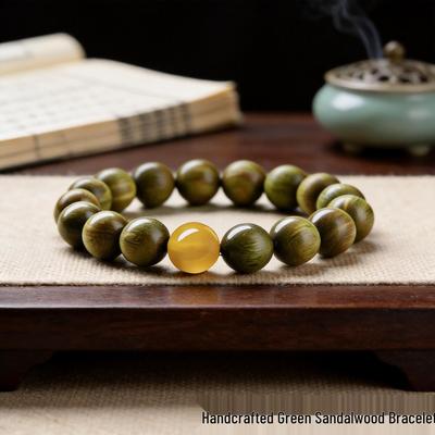 Natural Green Sandalwood & Red Agate Beaded Bracelet - Year of the Rat Talisman, Unisex Design