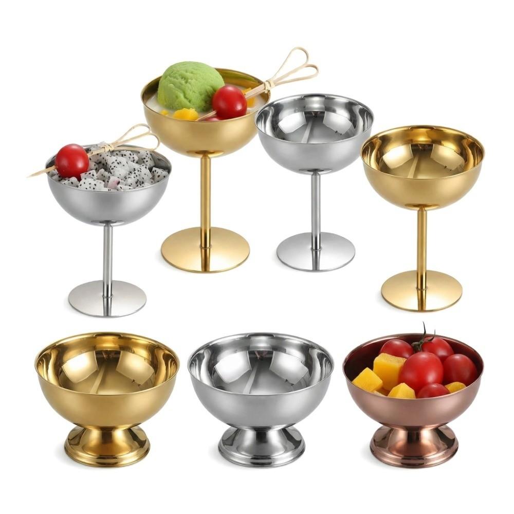 Stainless Steel Ice Cream Cup Food Grade Stemmed Fruit Plate Shorty Salad Bowl Bar Tableware