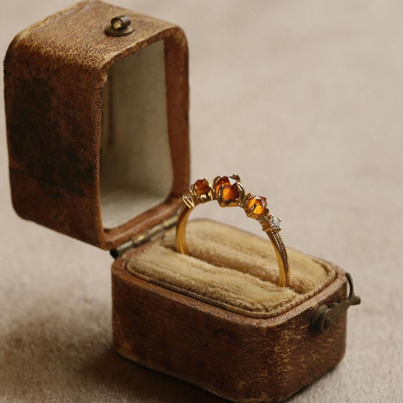 Magic Sun Amber Ring, Dainty Orange Garnet Rings, Japanese Orange Gemstone Jewelry, Boho Dainty Adjustable Ring Gift For Her