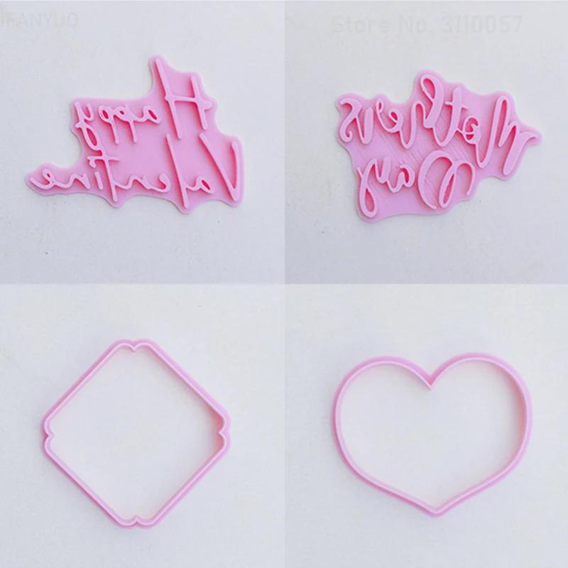 New English Blessing Words Happy Birthday Valentine Mother's Day Thank You Cookie Mold Embossing Stamp Press Frame Baking Tools