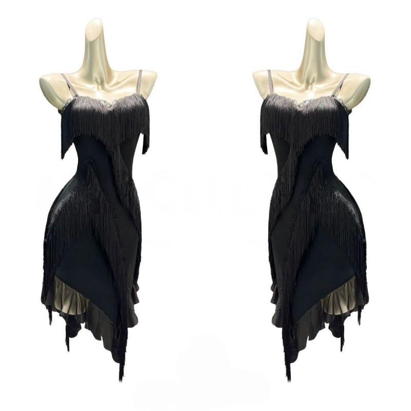 Latin Dance Performance Dress With Fringe Sequins Womens Sleeveless Backless Stage Costume Competition