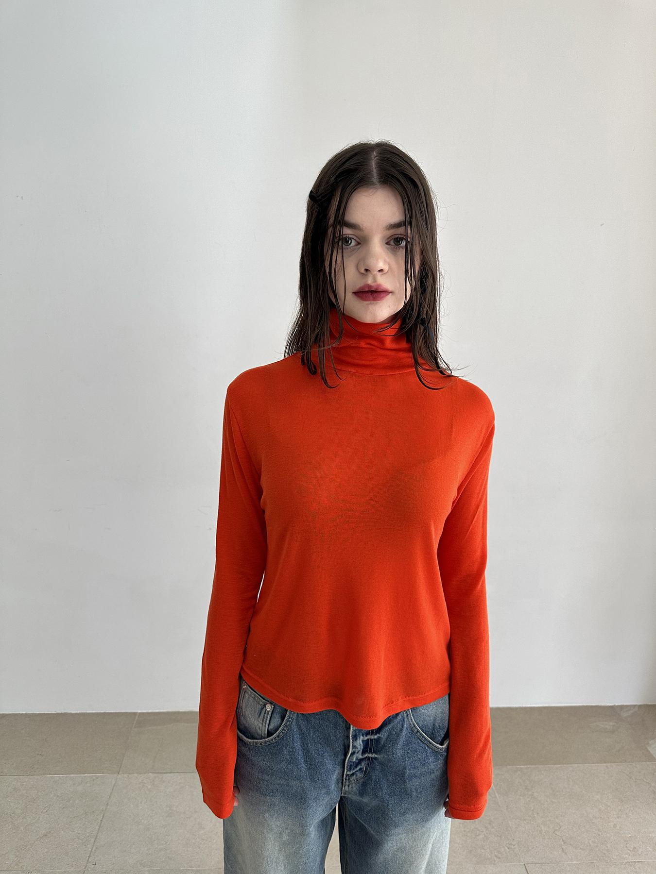 Vibrin Lambswool Hot Red Turtleneck T-Shirt Free