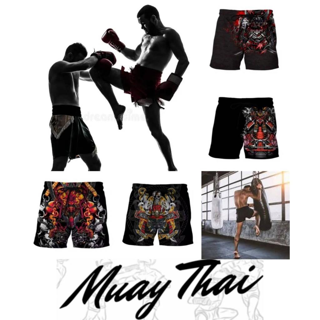 Ghost Japanese Samurai Mask Warrior Muay Thai Boxing Kickboxing Shorts 3D Print Training Unisex Men Women Fitness Gym Sport Workout Casual Streetwear