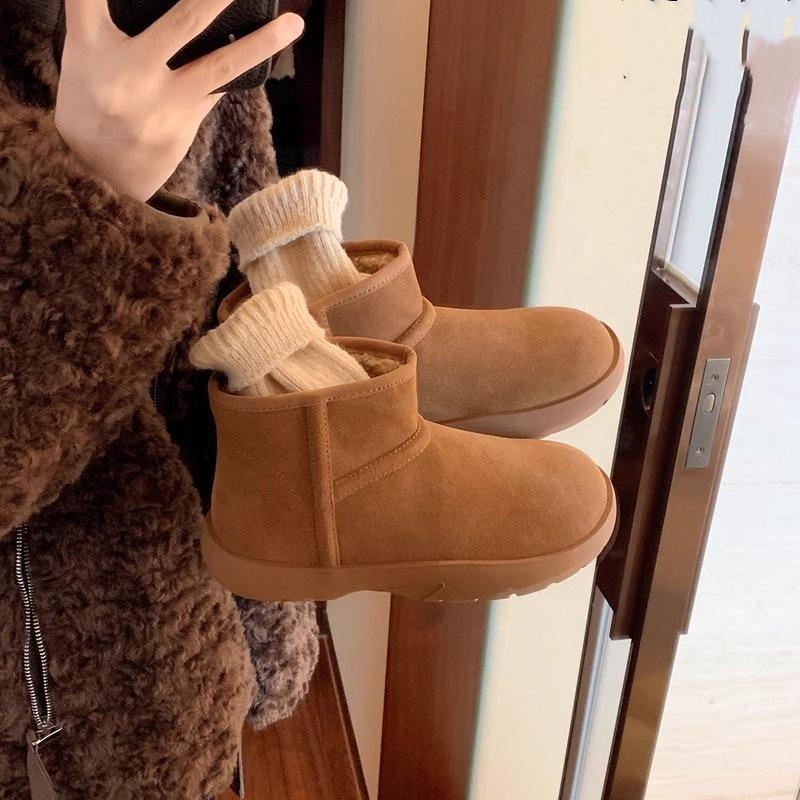Integrated Fur~ Round Head Thick Sole Warm Cotton Shoes Age-reducing Piled Thickened Short Snow Boots Women's Autumn and Winter Anti-cold