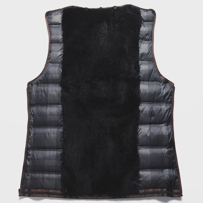 Men's Double-Sided Wool Coat with Rabbit Fur, Down Lining, for Autumn/Winter